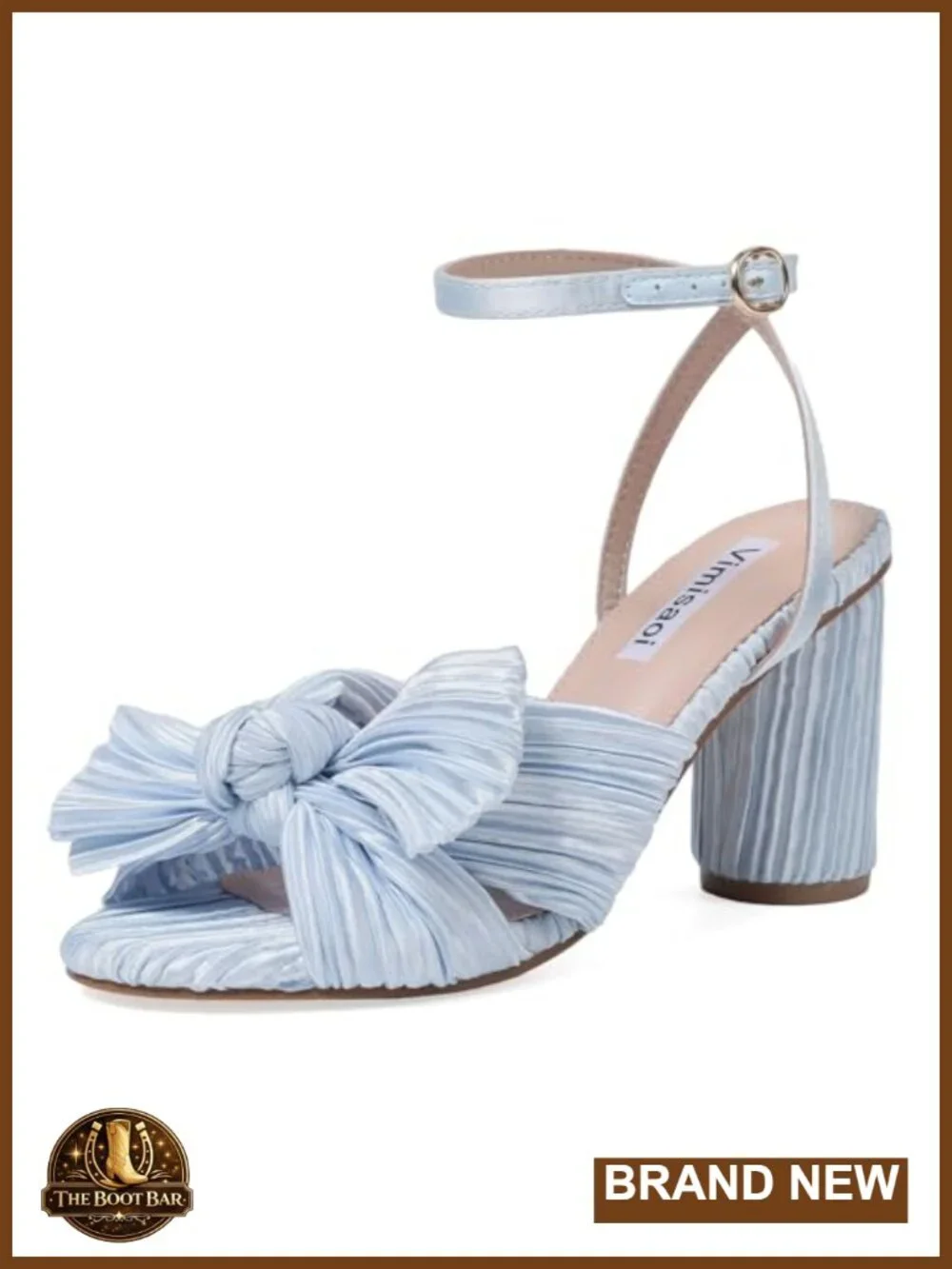 Women's Bow Pleated Heeled Sandals Open Toe Block Chunky Heel